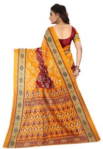 Yellow Printed Bandhani Bhagalpuri Silk Sarees With Blouse