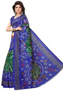 Green Printed Bandhani Bhagalpuri Silk Sarees With Blouse