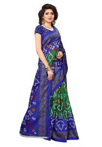 Green Printed Bandhani Bhagalpuri Silk Sarees With Blouse