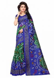 Green Printed Bandhani Bhagalpuri Silk Sarees With Blouse