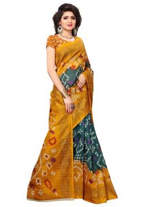 Yellow Printed Bandhani Bhagalpuri Silk Sarees With Blouse