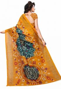 Yellow Printed Bandhani Bhagalpuri Silk Sarees With Blouse