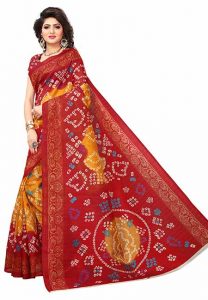 Red Printed Bandhani Bhagalpuri Silk Sarees With Blouse