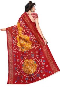 Red Printed Bandhani Bhagalpuri Silk Sarees With Blouse