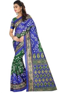 Blue Printed Bandhani Bhagalpuri Silk Sarees With Blouse