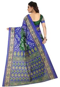 Blue Printed Bandhani Bhagalpuri Silk Sarees With Blouse