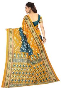 Yellow Printed Bandhani Bhagalpuri Silk Sarees With Blouse