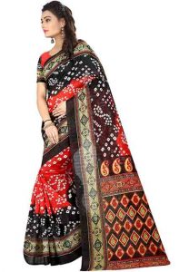 Red Printed Bandhani Bhagalpuri Silk Sarees With Blouse