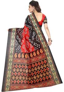 Red Printed Bandhani Bhagalpuri Silk Sarees With Blouse