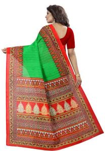 Devdas Green Printed Bhagalpuri Silk Sarees With Blouse