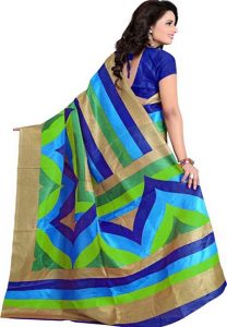 Manisha Blue Printed Bhagalpuri Silk Sarees With Blouse