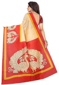 Nilkanth Red Printed Bhagalpuri Silk Sarees With Blouse