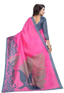 Pink & Grey Bhagalpuri Printed Bhagalpuri Silk Sarees With Blouse