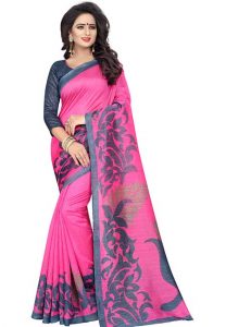 Pink & Grey Bhagalpuri Printed Bhagalpuri Silk Sarees With Blouse