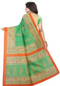 Sampurna Green Printed Bhagalpuri Silk Sarees With Blouse