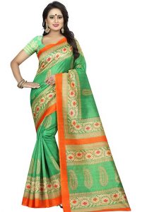 Sampurna Green Printed Bhagalpuri Silk Sarees With Blouse