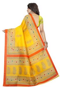 Sampurna Yellow Printed Bhagalpuri Silk Sarees With Blouse