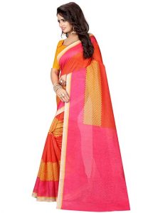 Orange Printed German Silk Sarees With Blouse