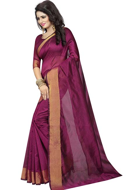 Monika Purple Ns Weaving Cotton Silk Sarees With Blouse