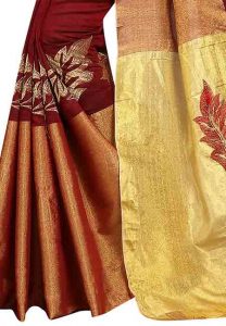 Ak Red Embroidered Cotton Polyester Silk Sarees With Blouse