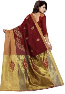 Ak Red Embroidered Cotton Polyester Silk Sarees With Blouse