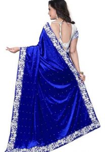 Chandni Blue Embroidered Lycra & Brasso Sarees With Blouse