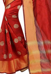 Karina Butta Red Embroidered Cotton Polyester Silk Sarees With Blouse
