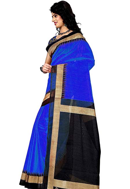 Lucky Blue Embroidered Bhagalpuri Silk Sarees With Blouse