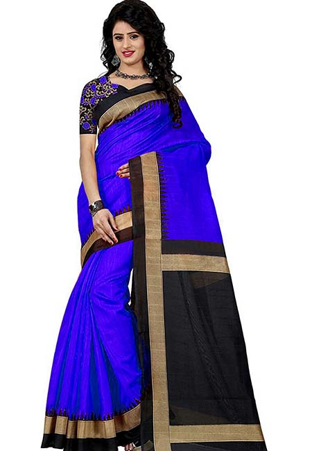 Lucky Blue Embroidered Bhagalpuri Silk Sarees With Blouse