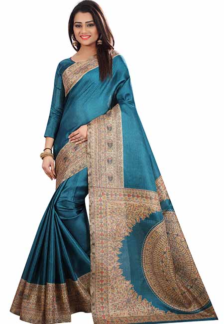 Rama Printed Kalamkaari Khadi Silk Sarees With Blouse