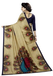 Golden Peacock Printed Maalgudi Silk Sarees With Blouse