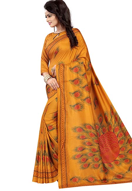 Kanhaiya Mustard Printed Maalgudi Silk Sarees With Blouse