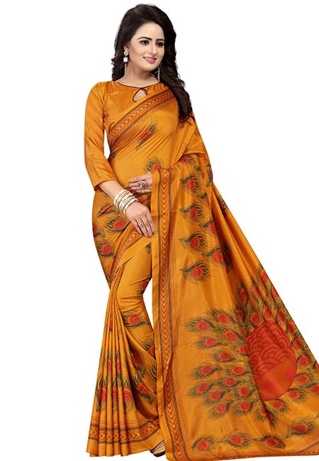 Kanhaiya Mustard Printed Maalgudi Silk Sarees With Blouse