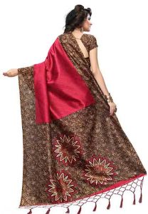 Safina Red Jhalar Printed Mysore Art Silk Sarees With Blouse