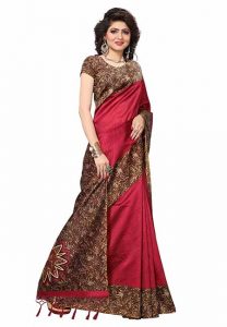 Safina Red Jhalar Printed Mysore Art Silk Sarees With Blouse