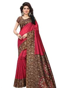 Safina Red Jhalar Printed Mysore Art Silk Sarees With Blouse