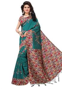 Sana Green Jhalar Printed Mysore Art Silk Sarees With Blouse