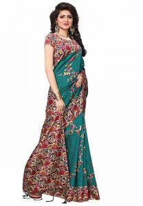 Sana Green Jhalar Printed Mysore Art Silk Sarees With Blouse