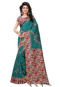 Sana Green Jhalar Printed Mysore Art Silk Sarees With Blouse