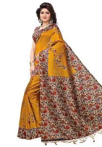 Sana Mustard Jhalar Printed Mysore Art Silk Sarees With Blouse
