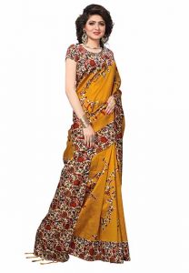 Sana Mustard Jhalar Printed Mysore Art Silk Sarees With Blouse