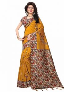 Sana Mustard Jhalar Printed Mysore Art Silk Sarees With Blouse