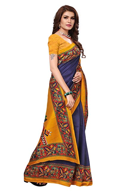 Shraddha Navy Mysore Art Silk With Blouse