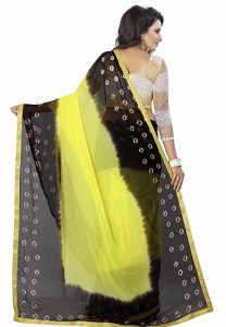 Black Yellow Bandhani Printed Chiffon Sarees With Blouse