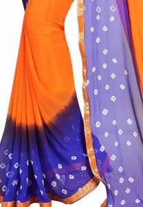 Fenta Blue Bandhani Printed Chiffon Sarees With Blouse