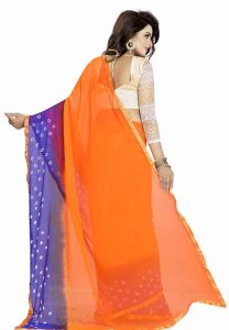 Fenta Blue Bandhani Printed Chiffon Sarees With Blouse