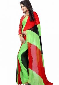 Laheriya Green Printed Chiffon Sarees With Blouse