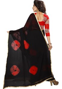 Red Women Printed Chiffon Sarees With Blouse