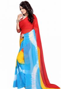 Saloni Red Chiffon Printed Chiffon Sarees With Blouse