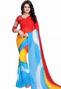 Saloni Red Chiffon Printed Chiffon Sarees With Blouse